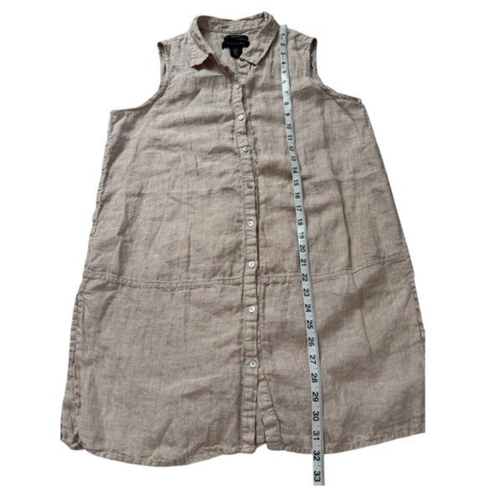 Tahari Oatmeal 100% Linen Sleeveless Button Down Tunic M Euro Summer Coastal - Picture 5 of 8